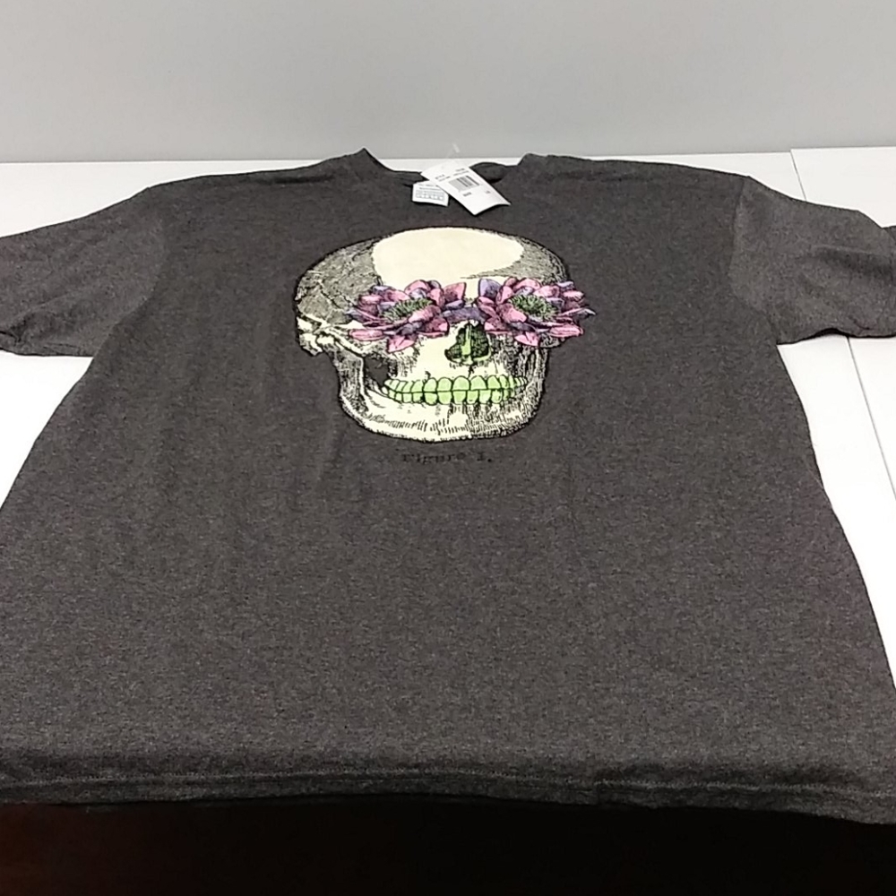 Flower and skull graphic t shirt grey womens